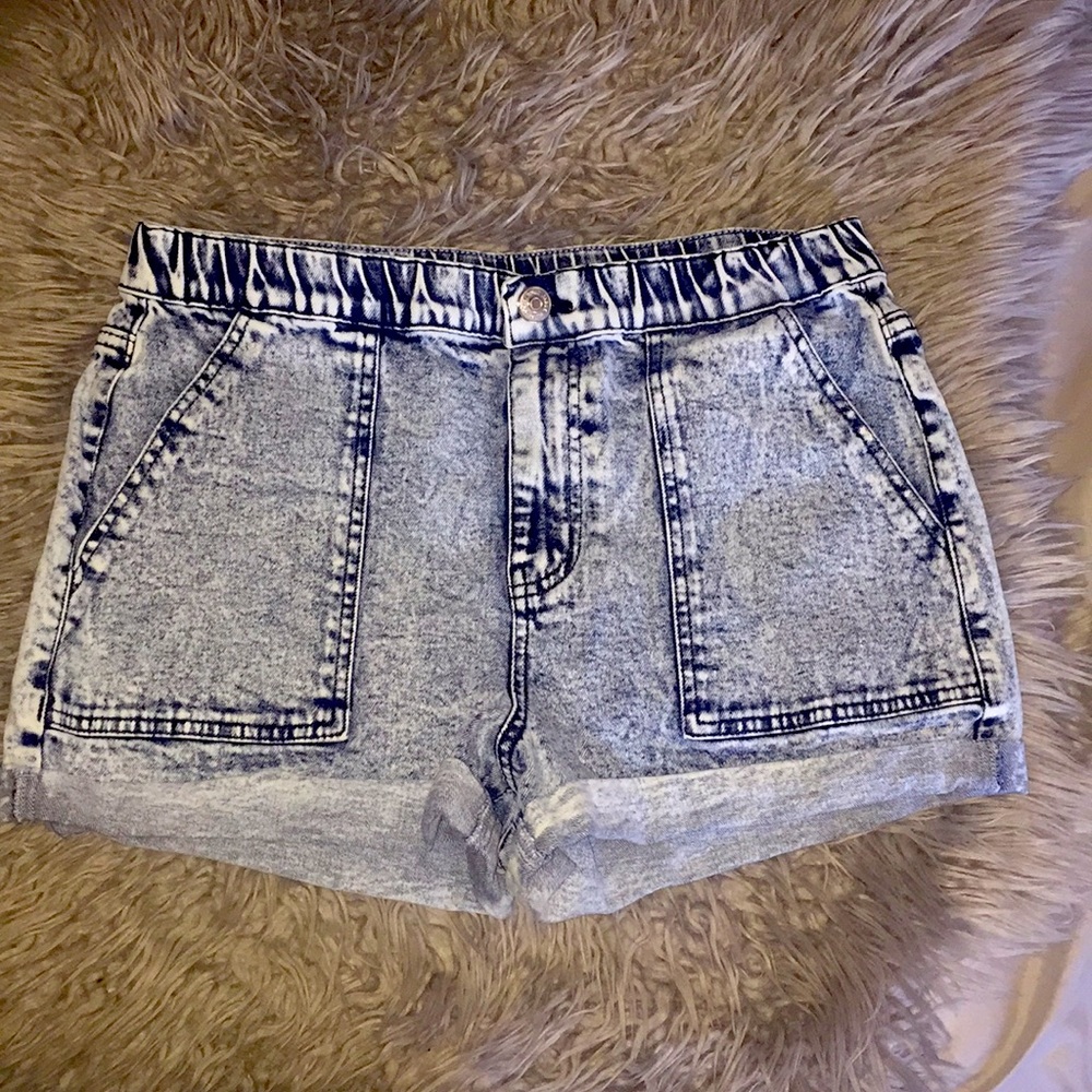 High waisted acid wash shorts